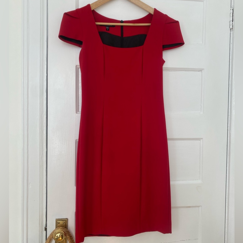 Classic Red Midi Dress - Elegant Scoop Neck